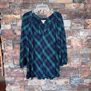 Plaid Women's Top - Green and Blue